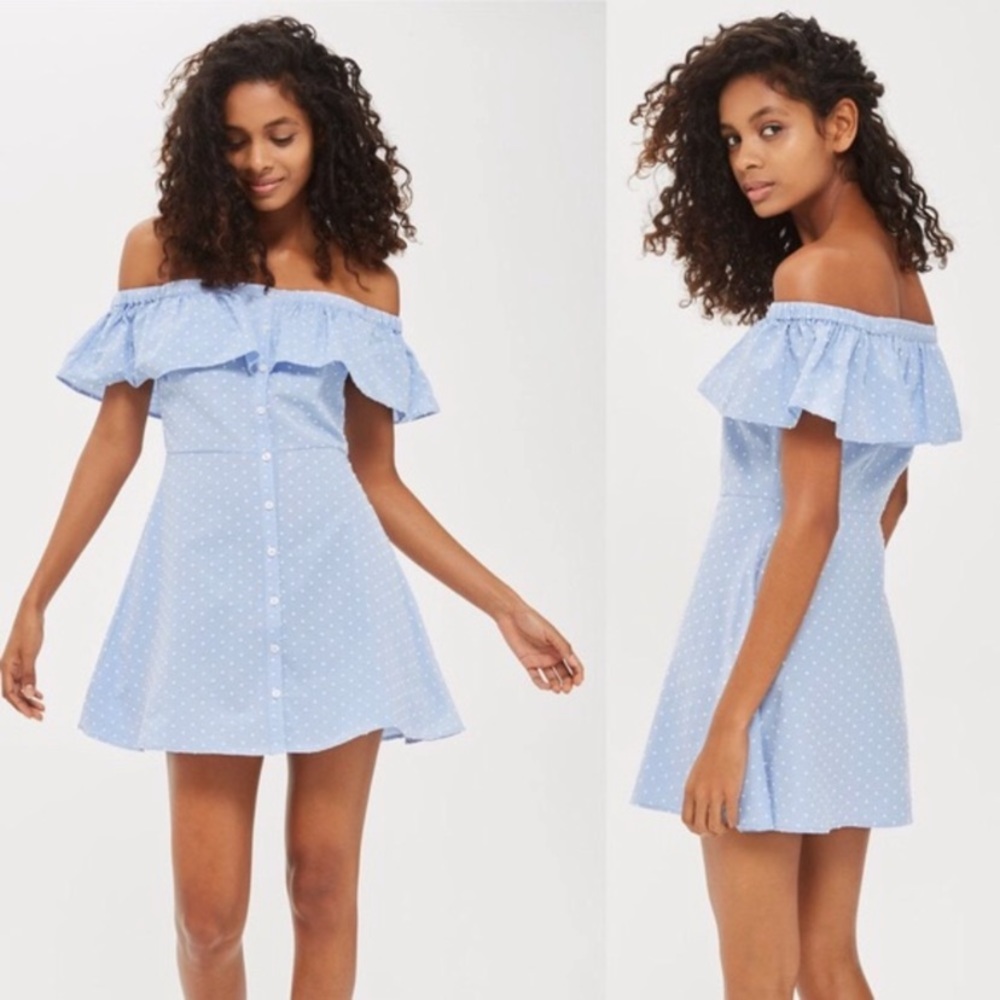 Topshop Spot Dobby Button Bardot Dress sooo cute